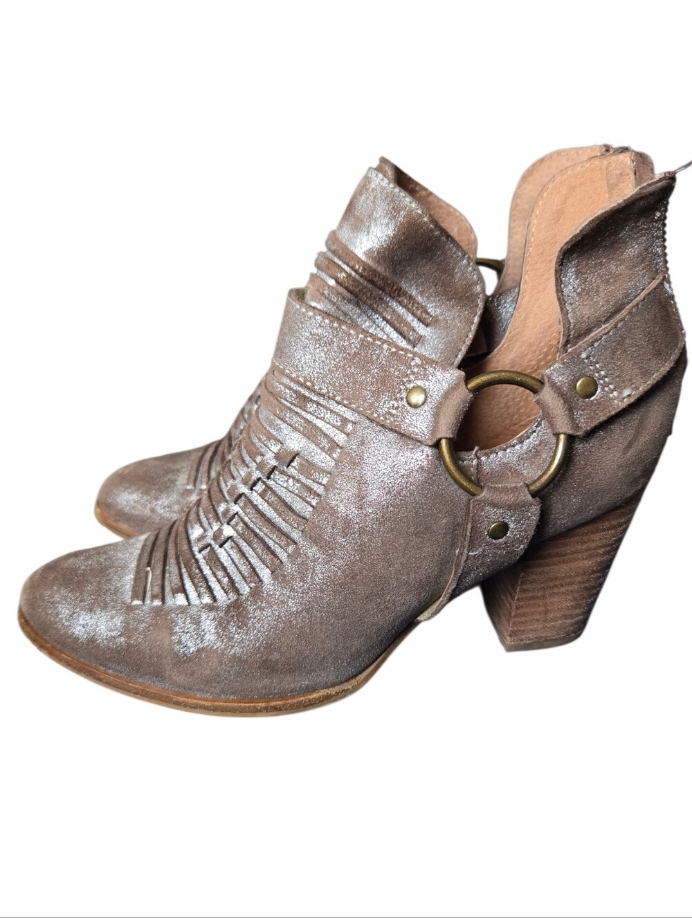 🤎 Seychelles "Impossible" Metallic Pewter Leather Fringe Booties | Size 8.5 | B - Picture 10 of 12